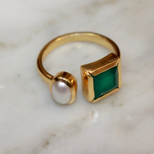 Square Bezel Pearl Ring - Green Onyx