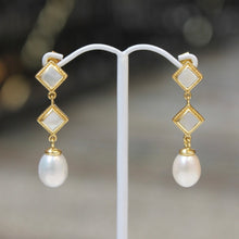 Textured Bezel Pearl Earrings - Mother of Pearl