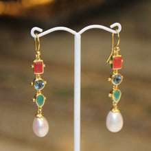 Mixed Bezel Pearl Earrings - Royal