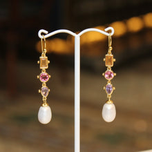 Mixed Bezel Pearl Earrings - Pink