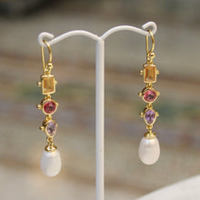 Mixed Bezel Pearl Earrings - Pink