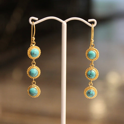Coin Earrings - Turquoise - Gold