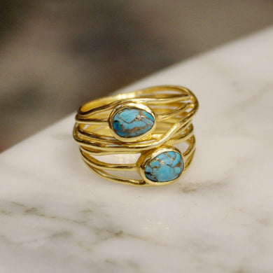 Woven Ring- Copper in Turquoise