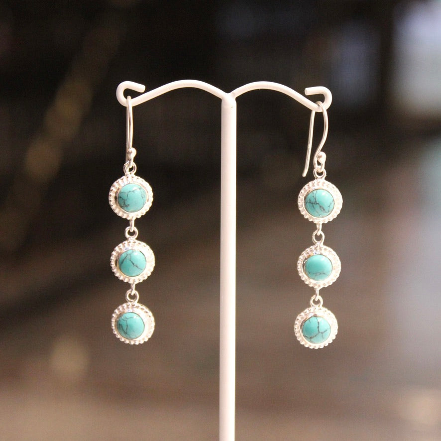 Coin Earrings - Turquoise - Silver