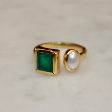 Square Bezel Pearl Ring - Green Onyx