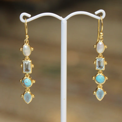 Mixed Shape Bezel Earrings - Blues