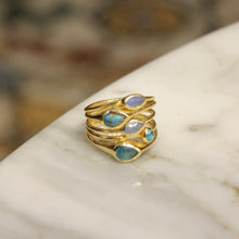 Marquise & Teardrop Stacked Ring - Turquoise Chalcedony & Jade