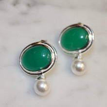 Large Statement Studs Green Onyx Silver