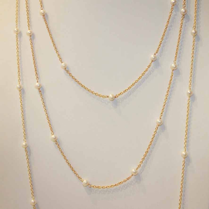 Chain By The Metre Necklace - Pearl - Gold