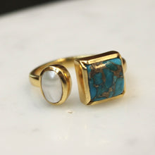Square Bezel Pearl Ring - Turquoise