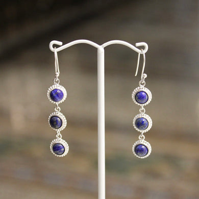 Coin Earrings - Lapis - Silver