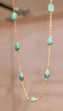 Chain By The Metre Necklace - Turquoise - Gold