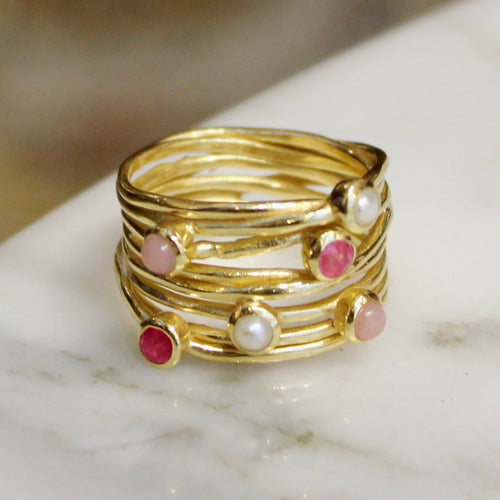 Multi Stone Woven Ring - Pinks