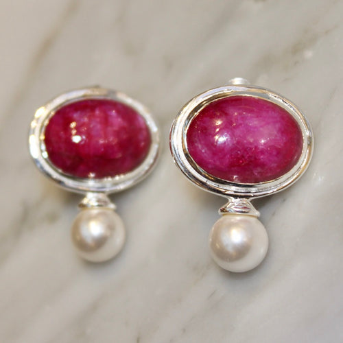 Large Statement Studs Ruby Silver