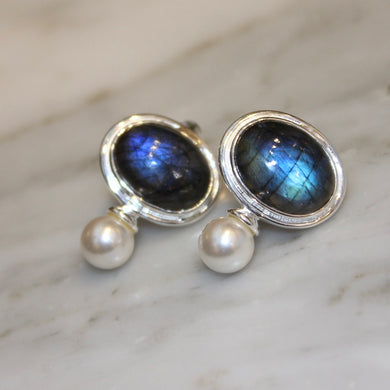 Large Statement Studs Labradorite Silver