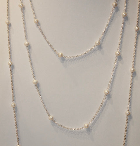 Chain By The Metre Necklace - Pearl - Silver