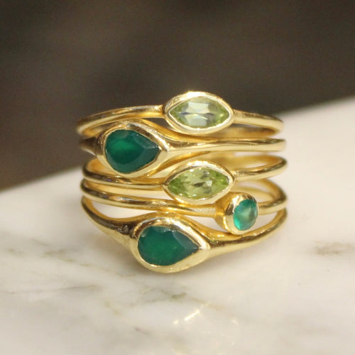 Marquise & Teardrop Stacked Ring - Peridot & Green Onyx
