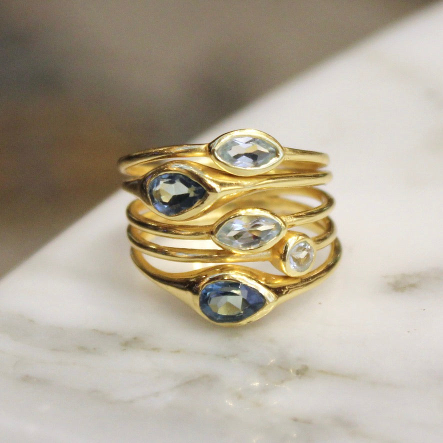 Marquise & Teardrop Stacked Ring - Synth Blue Topaz & Sapphire