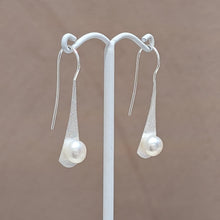 Brushed Silver Pearl Earrings