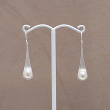 Brushed Silver Pearl Earrings