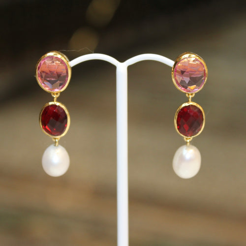 Double Oval Pearl Drops Pink