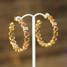 Multi Stone Faceted Hoops Pink