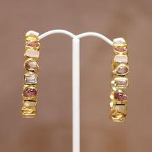 Multi Stone Faceted Hoops Pink