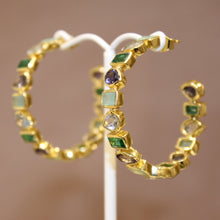 Multi Stone Faceted Hoops Greens