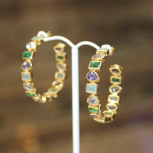 Multi Stone Faceted Hoops Greens