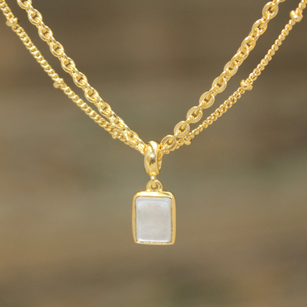 Double Chain Baguette Pendant Mother of Pearl